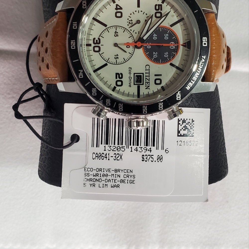 Citizen CA0641-32X Men's 44mm Ivory Dial Tan Leather Strap Chrono Leather Band - Picture 3 of 10